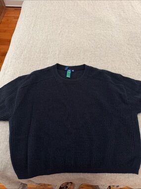 Woman cashmere Navy Short-Sleeve Knit Sweater